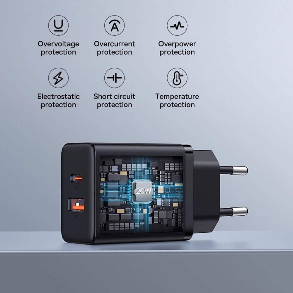 Ładowarka sieciowa Baseus Cube, 20W, 3A, 1 x USB-A - 1 x USB-C, biała P1011140321313-00 