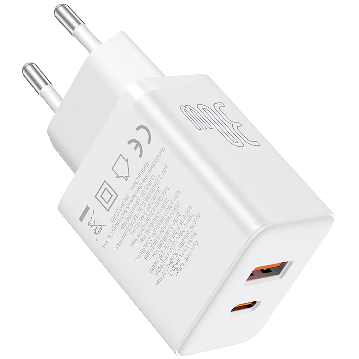 Ładowarka sieciowa Baseus Cube, 30W, 2.4A, 1 x USB-A - 1 x USB-C, biała P10111404213-00 