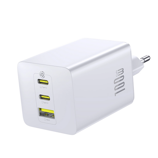 Ładowarka sieciowa Baseus EnerFill FE11, 100W, 5A, 1 x USB-A - 2 x USB-C, Biała P10182102213-00