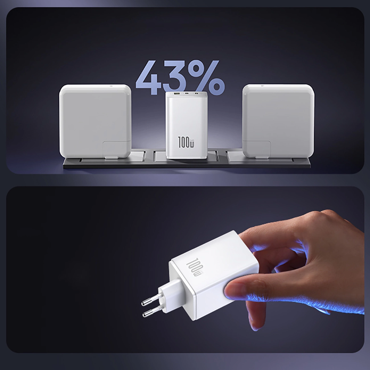 Ładowarka sieciowa Baseus EnerFill FE11, 100W, 5A, 1 x USB-A - 2 x USB-C, Biała P10182102213-00