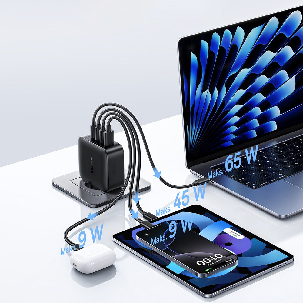 Ładowarka sieciowa Baseus EnerFill FH11, 140W, 5A, 1 x USB-A - 3 x USB-C, Czarny E0121J00