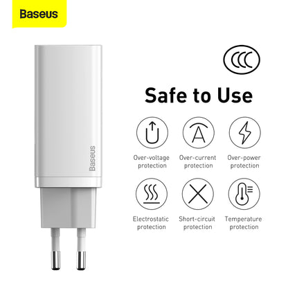 Ładowarka sieciowa Baseus GaN2 Lite, 65W, 3A, 1 x USB-A - 1 x USB-C, biała CCGAN2L-B02 