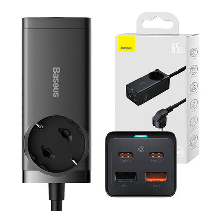 Ładowarka sieciowa Baseus GaN3 Pro PowerStrip, 65W, 3A, 2 x USB-A - 2 x USB-C - 1 x Schuko, czarna PSZM000901 PSZM000901 