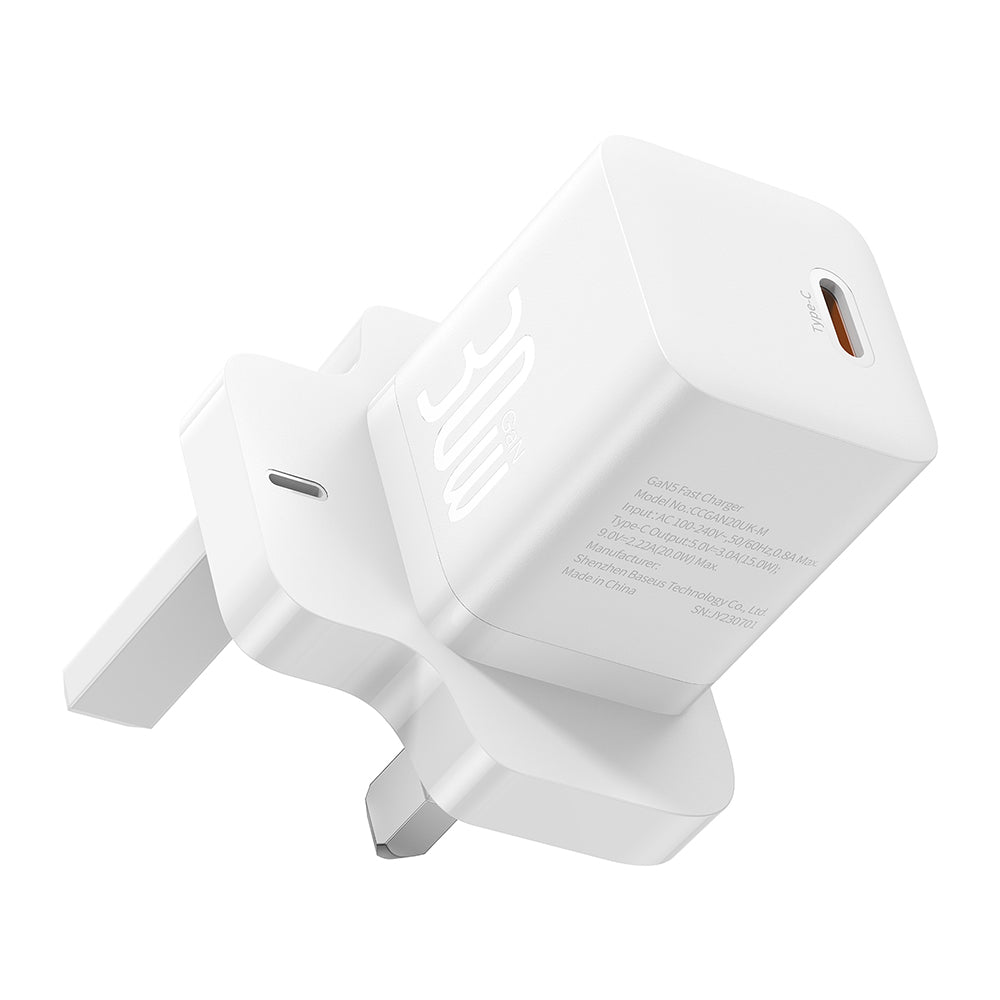 Ładowarka sieciowa Baseus GaN5 UK, 30W, 3A, 1 x USB-C, Biała P10110906213-00