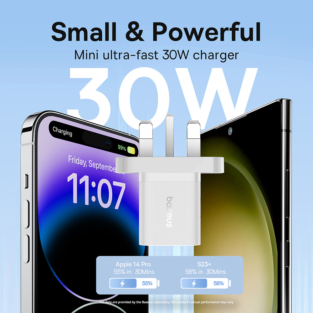 Ładowarka sieciowa Baseus GaN5 UK, 30W, 3A, 1 x USB-C, Biała P10110906213-00