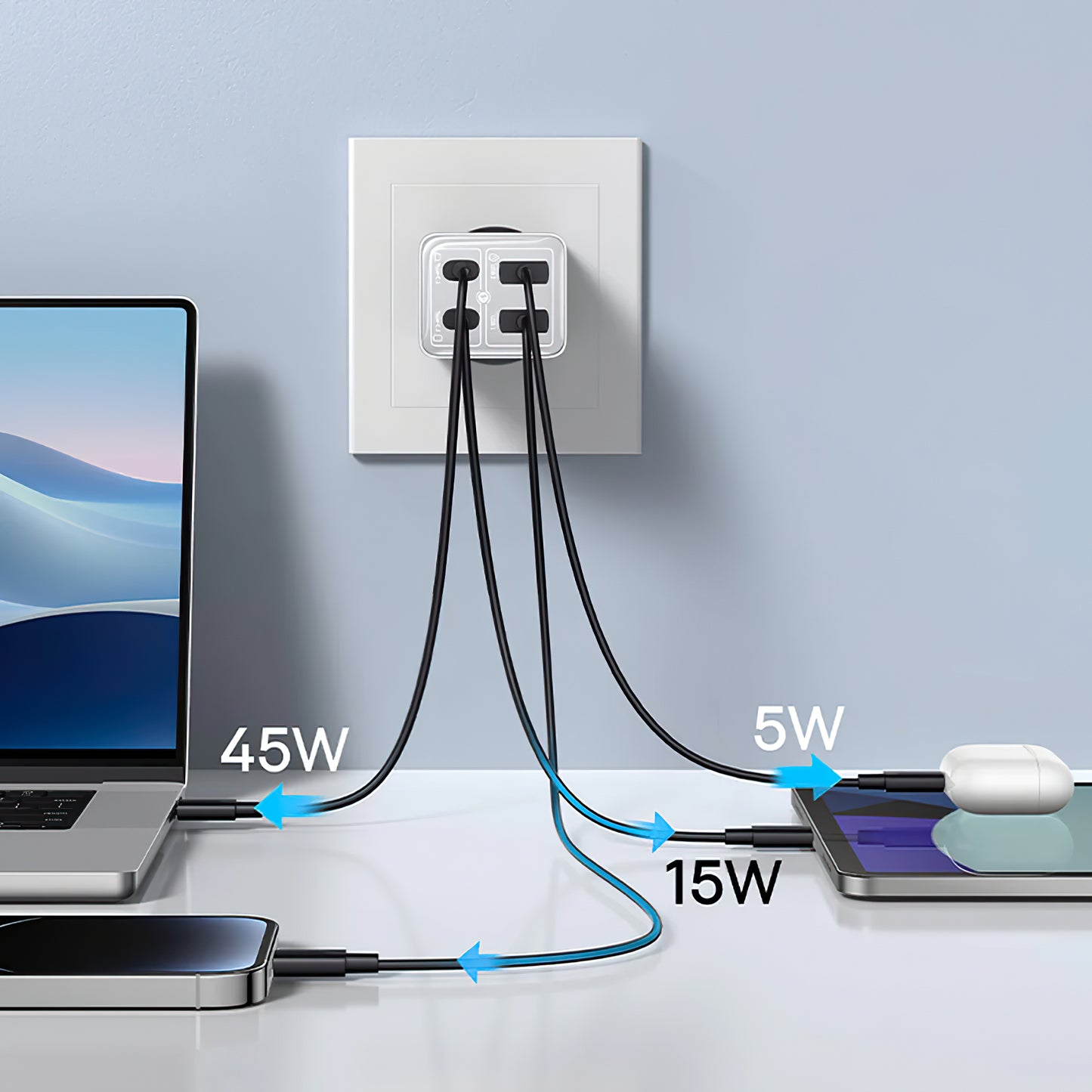 Ładowarka sieciowa Baseus GaN6 Pro, 65 W, 3,25 A, 2 x USB-A - 2 x USB-C, biała 