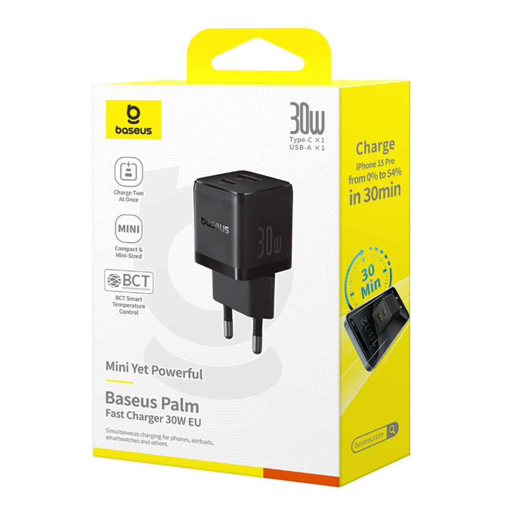 Ładowarka sieciowa Baseus Palm, 30W, 3A, 1 x USB-A - 1 x USB-C, Czarny P1011160A113-00