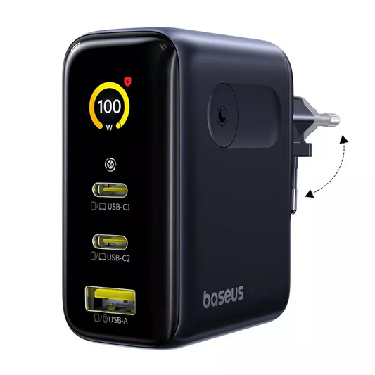 Ładowarka sieciowa Baseus PicoGo AE21 Display, 100W, 5A, 1 x USB-A - 2 x USB-C, Czarny E0121B00