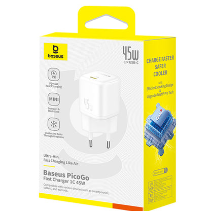 Ładowarka sieciowa Baseus PicoGo, 45W, 3A, 1 x USB-C, Biała P10176800213-00