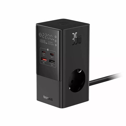 Ładowarka sieciowa Baseus PowerCombo, 35W, 5A, 2 x USB-A - 2 x USB-C - 3 x Schuko, Czarny, Ponownie zapakowany E00023606113-00