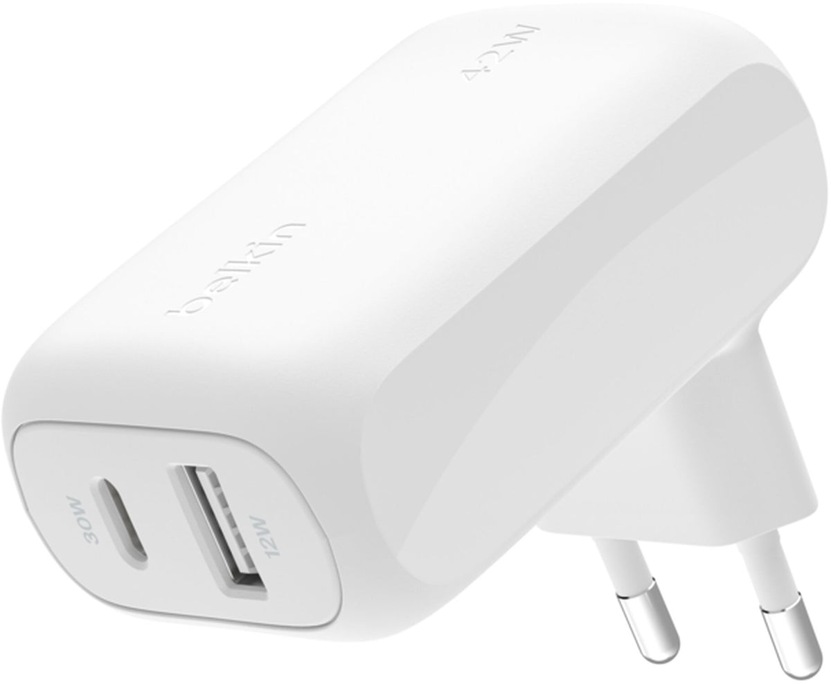 Ładowarka sieciowa Belkin BoostCharge Dual, 42W, 3A, 1 x USB-A - 1 x USB-C, Biała WCB009vfWH
