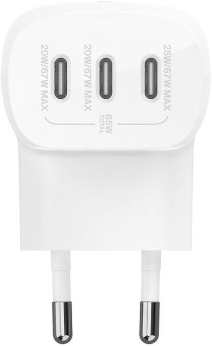Ładowarka sieciowa Belkin BoostCharge, 67W, 3A, 3 x USB-C, Biała WCC002vfWH