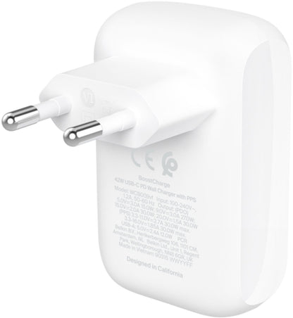 Ładowarka sieciowa Belkin BoostCharge Dual, 42W, 3A, 1 x USB-A - 1 x USB-C, Biała WCB009vfWH