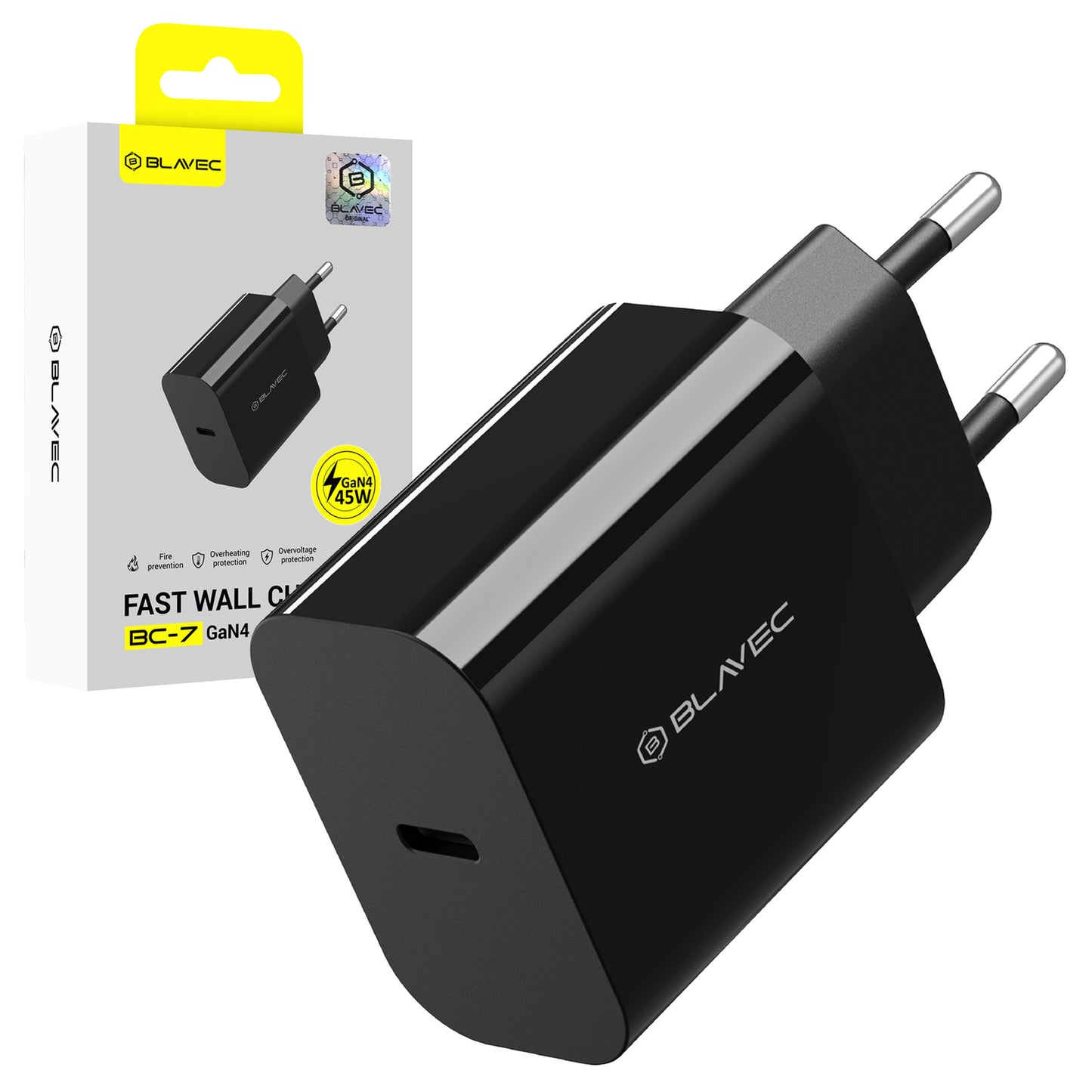 Ładowarka sieciowa Blavec BC-7, 45W, 3A, 1 x USB-C, Czarny
