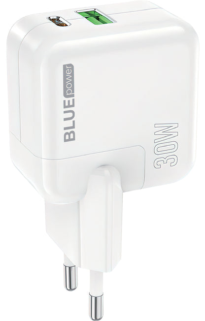 Ładowarka sieciowa BLUE Power BC111A, 30W, 3A, 1 x USB-A - 1 x USB-C, biała 