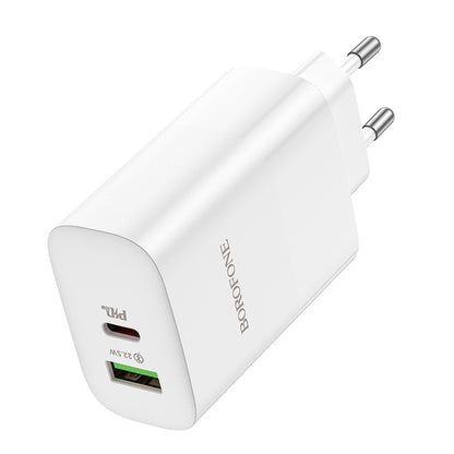 Ładowarka sieciowa Borofone BN10, 65W, 5A, 1 x USB-A - 1 x USB-C, biała 