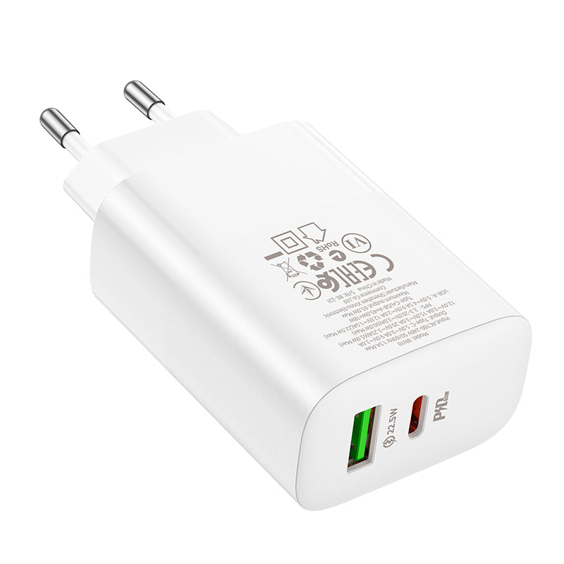 Ładowarka sieciowa Borofone BN10, 65W, 5A, 1 x USB-A - 1 x USB-C, biała 