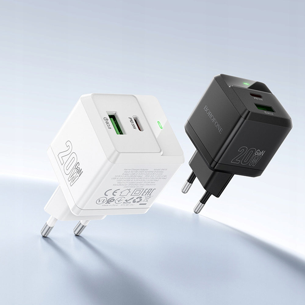Ładowarka sieciowa Borofone BN19 Intenso, 20W, 3A, 1 x USB-A - 1 x USB-C, Czarny