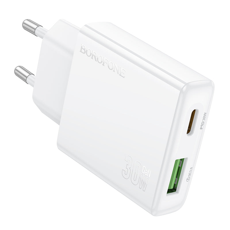 Ładowarka sieciowa Borofone BN25 Wish, 30W, 3A, 1 x USB-A - 1 x USB-C, biała 