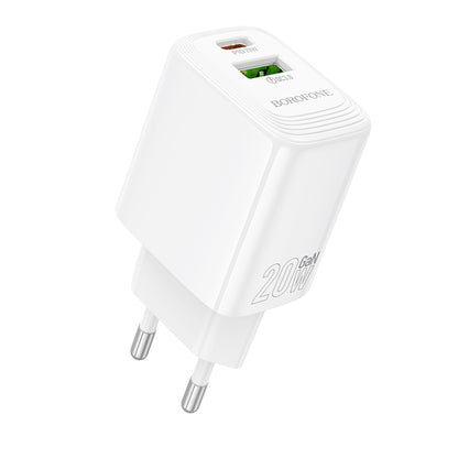 Ładowarka sieciowa Borofone BN27 Fuente, 20W, 3A, 1 x USB-A - 1 x USB-C, Biała