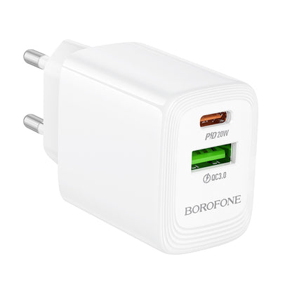 Ładowarka sieciowa Borofone BN27 Fuente, 20W, 3A, 1 x USB-A - 1 x USB-C, Biała