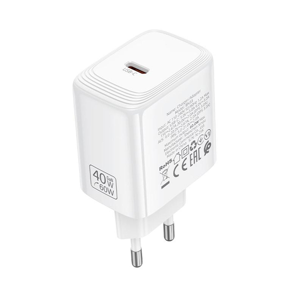 Borofone BN33 Fuente Network Charger, 40W, 1 x USB-C, White
