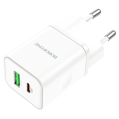 Ładowarka sieciowa Borofone BN7, 20W, 3A, 1 x USB-A - 1 x USB-C, biała 