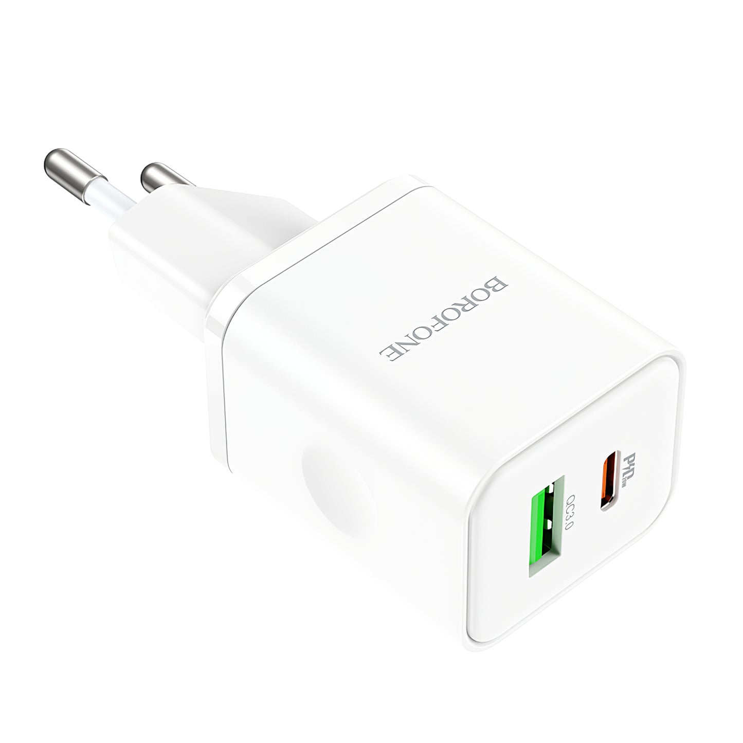 Ładowarka sieciowa Borofone BN7, 20W, 3A, 1 x USB-A - 1 x USB-C, biała 