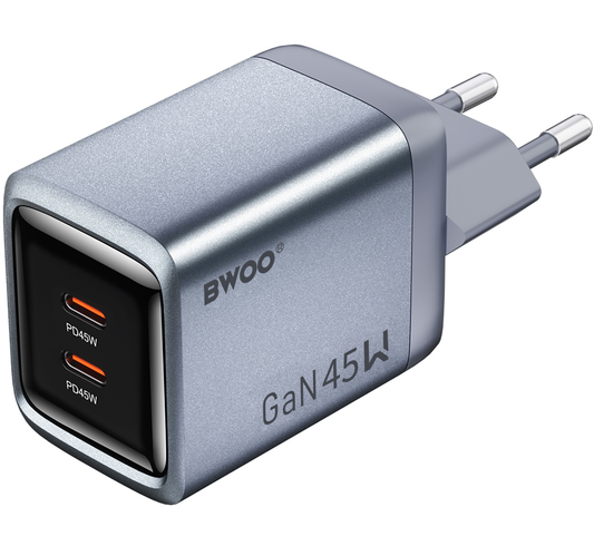 Ładowarka sieciowa BWOO BO-CDA239, 45W, 3A, 2 x USB-C, Szara