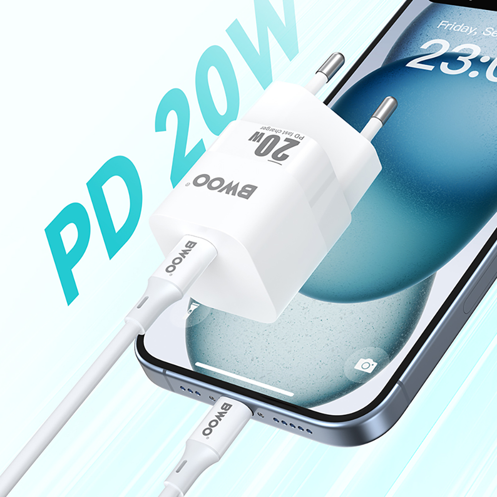 BWOO CDA155 Network Charger, 20W, 3A, 1 x USB-C, White