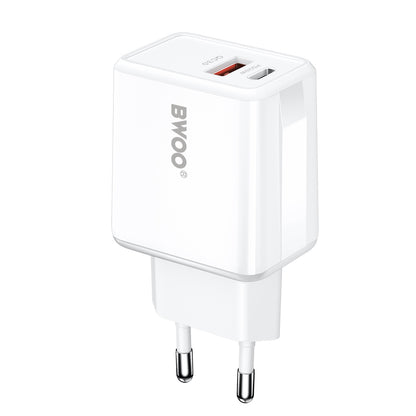 Ładowarka sieciowa BWOO CDA182, 38W, 3A, 1 x USB-A - 1 x USB-C, Biała