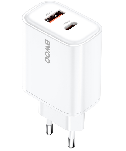 Ładowarka sieciowa BWOO CDA207, 36W, 3A, 1 x USB-A - 1 x USB-C, Biała
