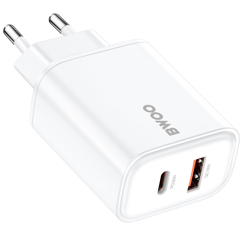 Ładowarka sieciowa BWOO CDA207, 36W, 3A, 1 x USB-A - 1 x USB-C, Biała