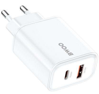Ładowarka sieciowa BWOO CDA207, 36W, 3A, 1 x USB-A - 1 x USB-C, Biała