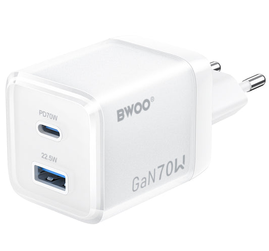 Ładowarka sieciowa BWOO CDA224, 70W, 3.25A, 1 x USB-A - 1 x USB-C, Biała