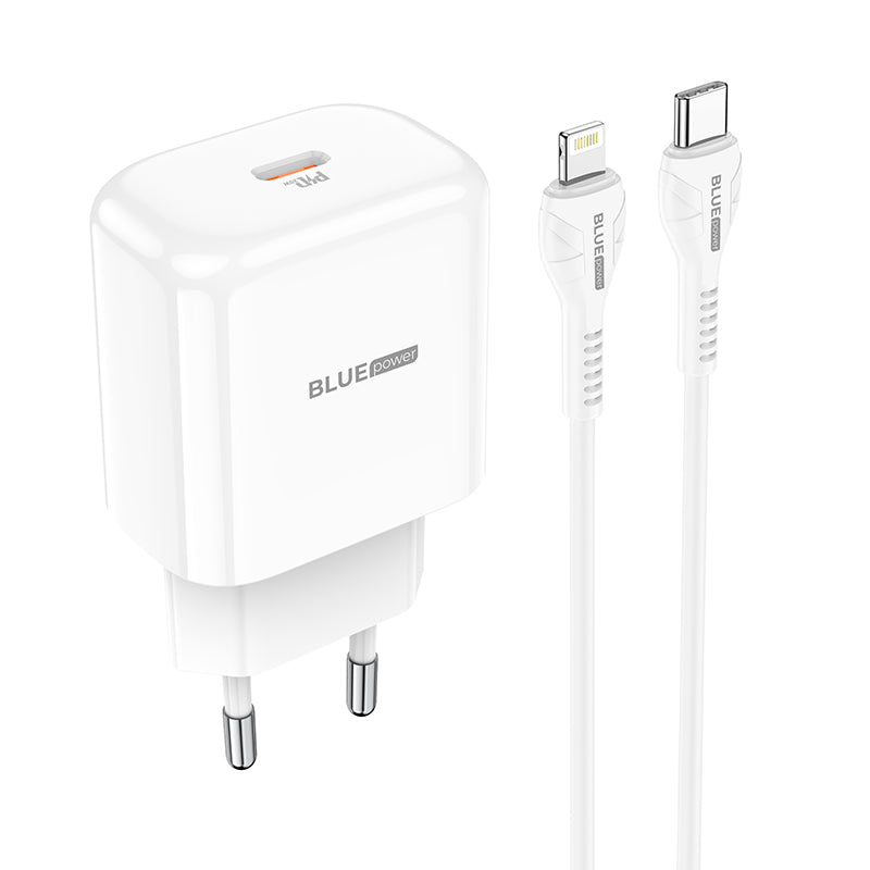 Ładowarka sieciowa BLUE Power BBN3 z kablem Lightning, 20 W, 3 A, 1 x USB-C, biała