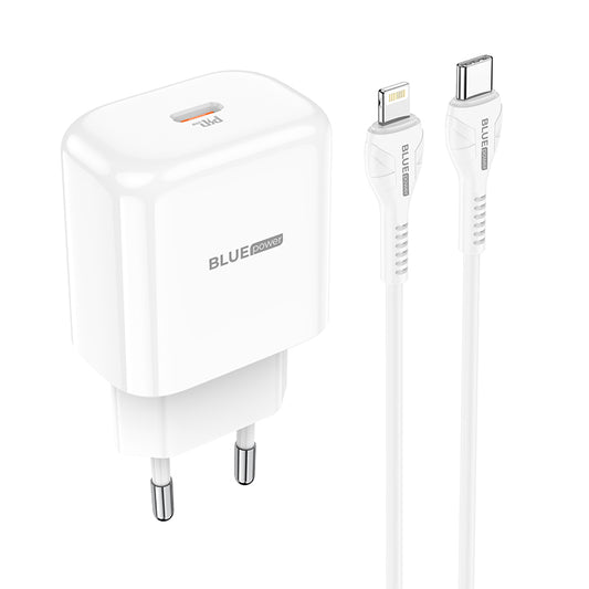 Ładowarka sieciowa BLUE Power BBN3 z kablem Lightning, 20 W, 3 A, 1 x USB-C, biała