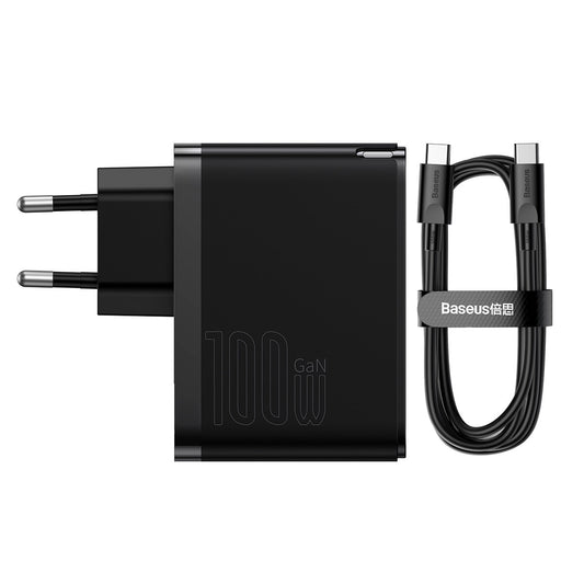 Ładowarka sieciowa z kablem USB-C Baseus GaN5 Pro, 100W, 3A, 1 x USB-A - 1 x USB-C, Czarny CCGP090201