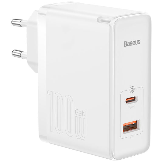 Ładowarka sieciowa z kablem USB-C Baseus GaN5 Pro, 100W, 3A, 1 x USB-A - 1 x USB-C, Biała CCGP090202