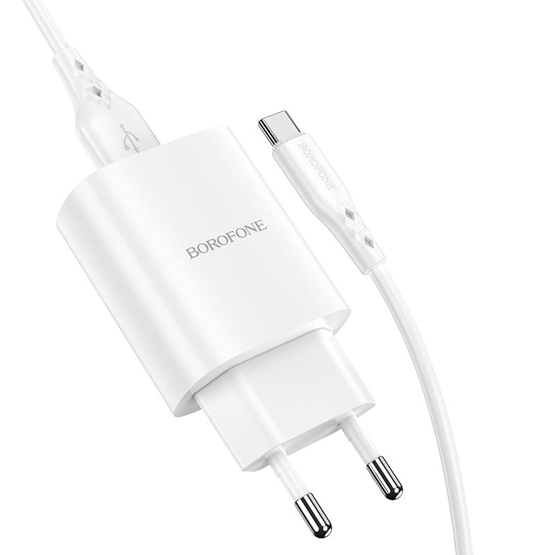 Ładowarka sieciowa z kablem USB-C Borofone BN1, 10W, 2.1A, 1 x USB-A, biała