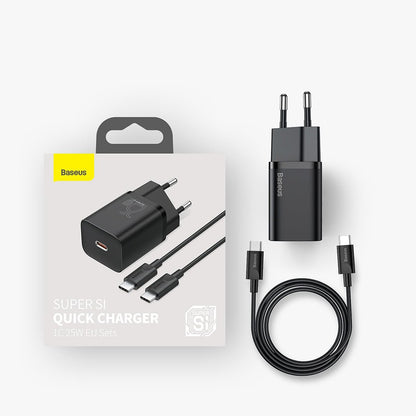 Ładowarka sieciowa Baseus Super Si USB-C z kablem USB-C, 25 W, 3 A, 1 x USB-C, czarna TZCCCSUP-L01 