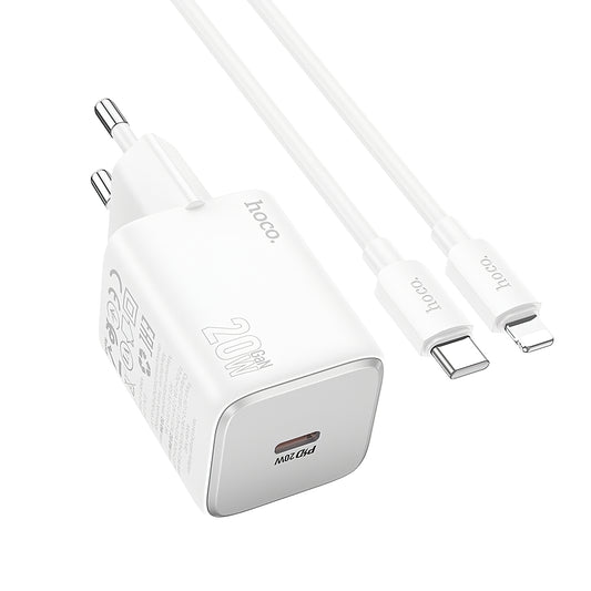 Ładowarka sieciowa z kablem Lightning HOCO N40, 20W, 3A, 1 x USB-C, Biała