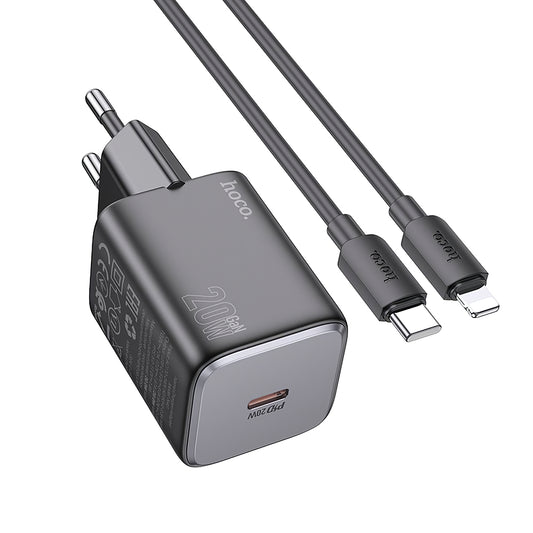 Ładowarka sieciowa z kablem Lightning HOCO N40, 20W, 3A, 1 x USB-C, czarna 