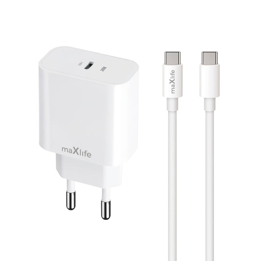 Ładowarka sieciowa z kablem USB-C MaXlife MXTC-06-20C, 20W, 3A, 1 x USB-C, biały
