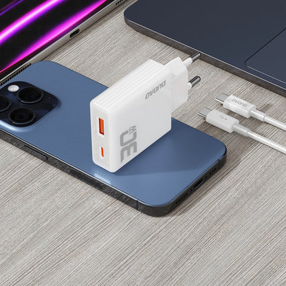 Dudao A30EUT Kabel USB-C Ładowarka sieciowa, 30W, 3A, 1 x USB-A - 1 x USB-C, biały 