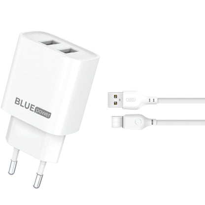 Blue Power BPCE02C Kabel USB-C Ładowarka sieciowa BPCE02C, 10,5 W, 2,1 A, 2 x USB-A, biały