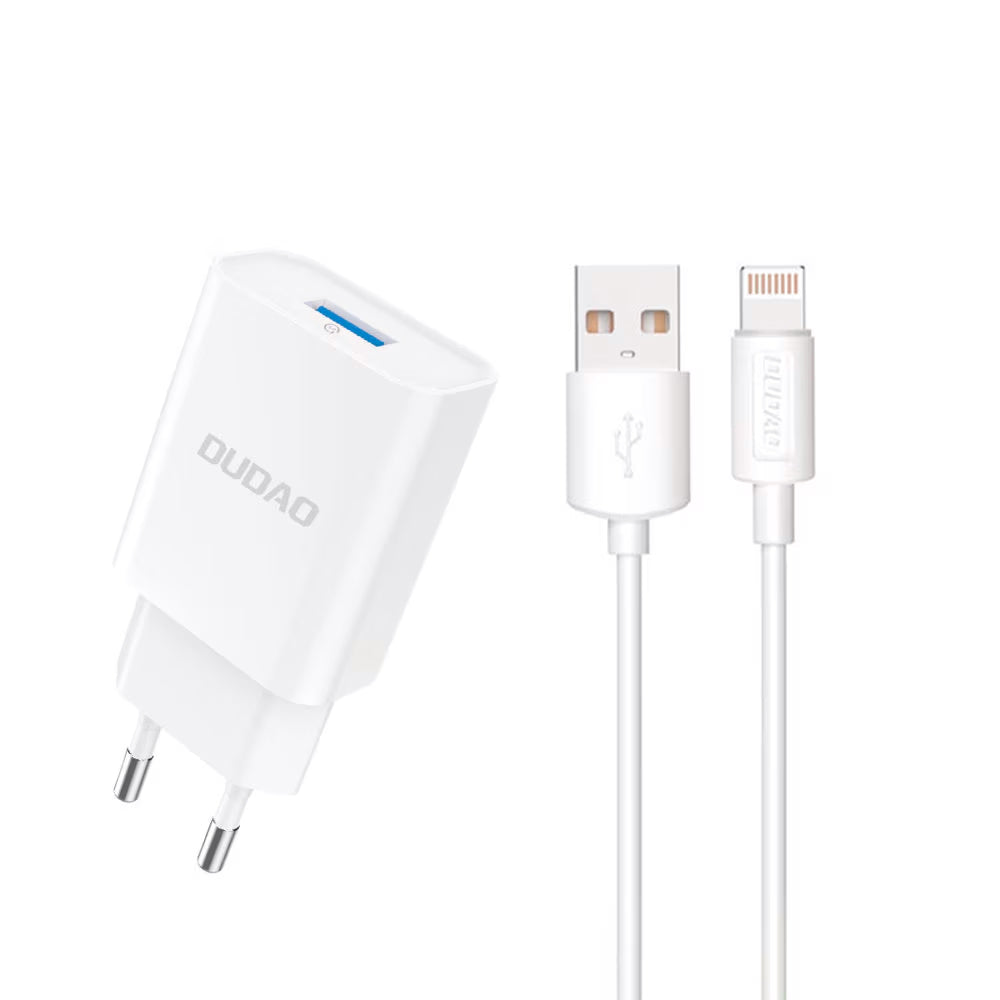 Ładowarka sieciowa z kablem Lightning Dudao A4EU, 10W, 2.1A, 1 x USB-A, Biała