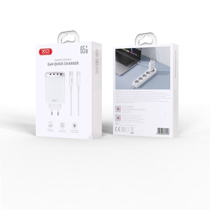 Ładowarka sieciowa z kablem USB-C XO Design CE23, 65 W, 3,25 A, 1 x USB-A - 3 x USB-C, biała 