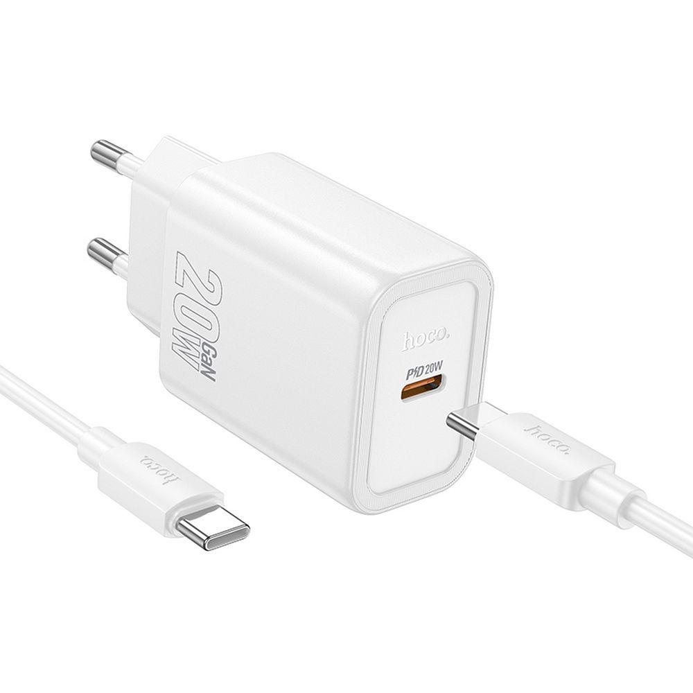 Ładowarka sieciowa z kablem USB-C HOCO N60, 20W, 3A, 1 x USB-C, Biała