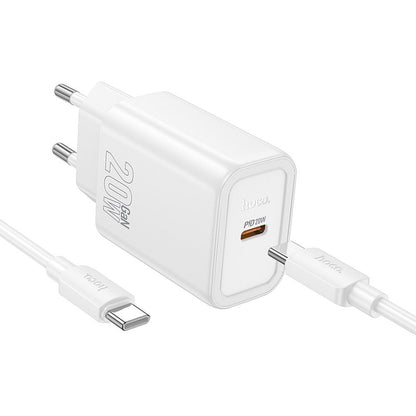 Ładowarka sieciowa z kablem USB-C HOCO N60, 20W, 3A, 1 x USB-C, Biała